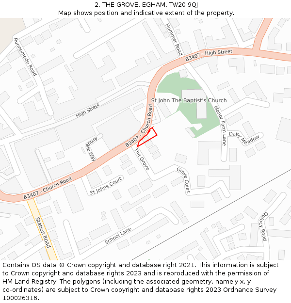 2, THE GROVE, EGHAM, TW20 9QJ: Location map and indicative extent of plot