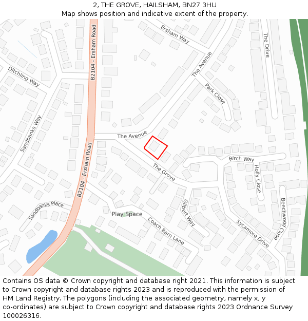 2, THE GROVE, HAILSHAM, BN27 3HU: Location map and indicative extent of plot