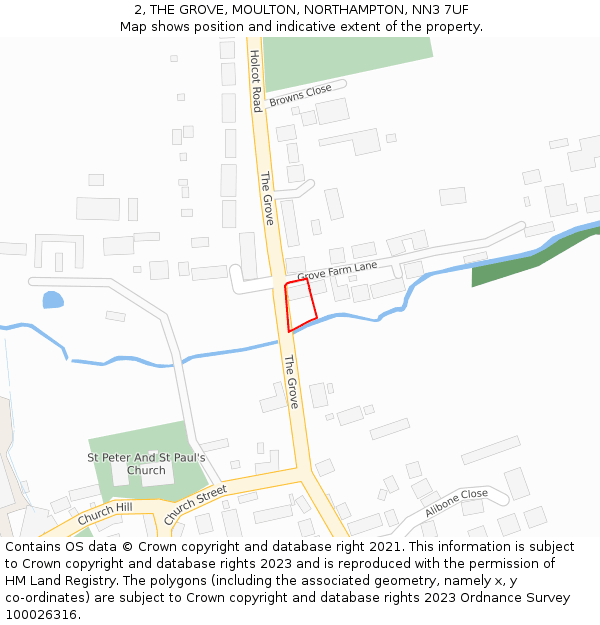 2, THE GROVE, MOULTON, NORTHAMPTON, NN3 7UF: Location map and indicative extent of plot