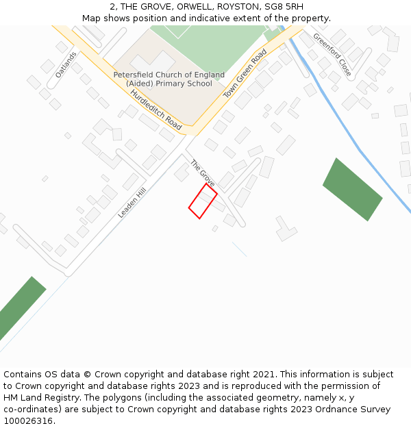 2, THE GROVE, ORWELL, ROYSTON, SG8 5RH: Location map and indicative extent of plot