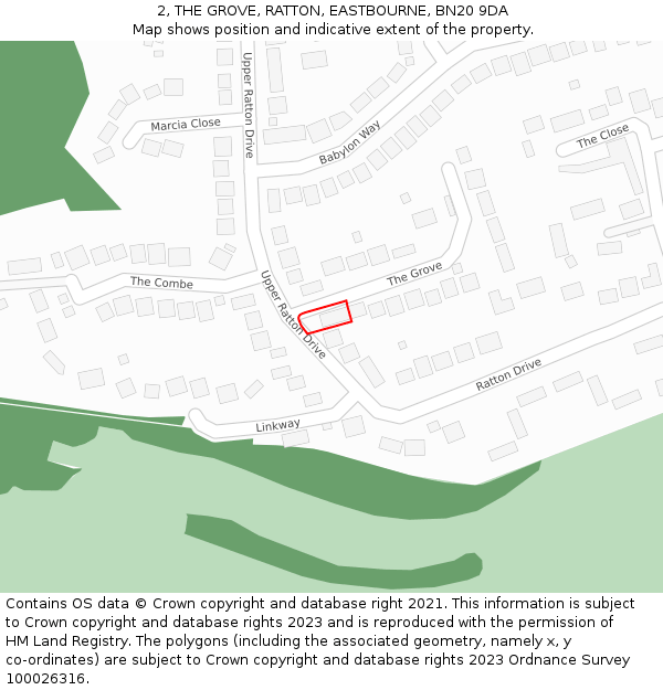 2, THE GROVE, RATTON, EASTBOURNE, BN20 9DA: Location map and indicative extent of plot