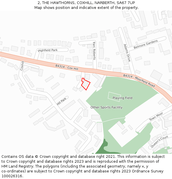 2, THE HAWTHORNS, COXHILL, NARBERTH, SA67 7UP: Location map and indicative extent of plot