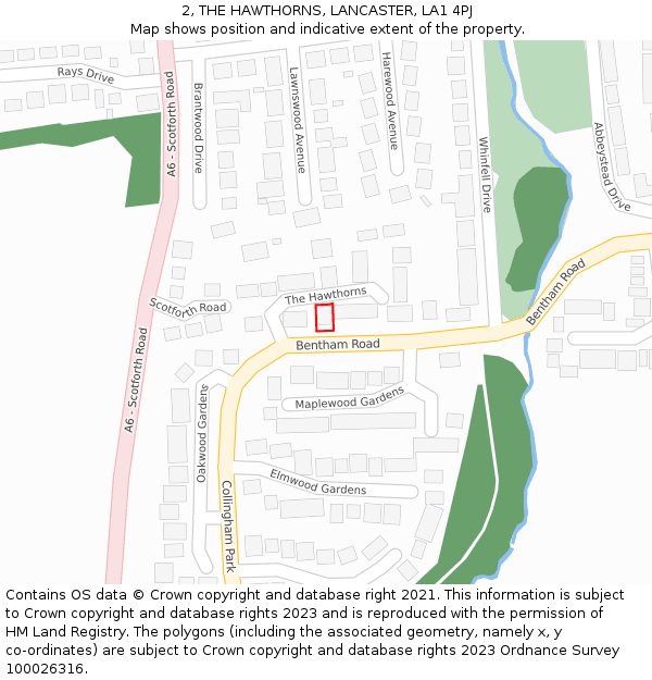 2, THE HAWTHORNS, LANCASTER, LA1 4PJ: Location map and indicative extent of plot