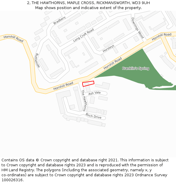 2, THE HAWTHORNS, MAPLE CROSS, RICKMANSWORTH, WD3 9UH: Location map and indicative extent of plot