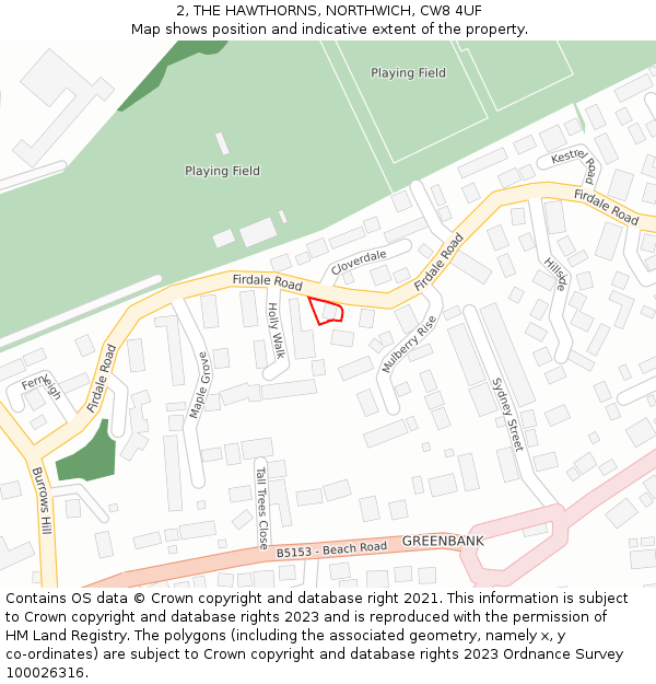 2, THE HAWTHORNS, NORTHWICH, CW8 4UF: Location map and indicative extent of plot