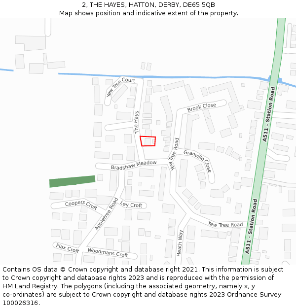 2, THE HAYES, HATTON, DERBY, DE65 5QB: Location map and indicative extent of plot