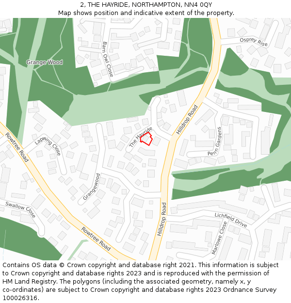 2, THE HAYRIDE, NORTHAMPTON, NN4 0QY: Location map and indicative extent of plot