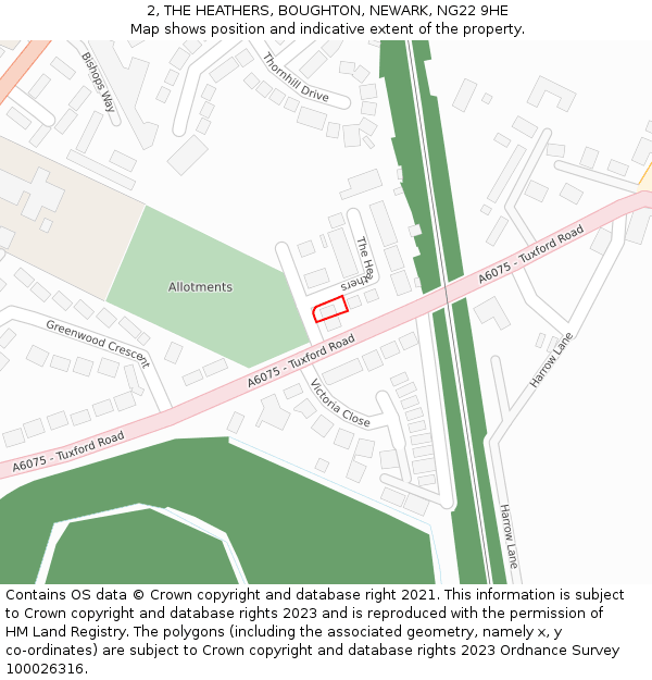 2, THE HEATHERS, BOUGHTON, NEWARK, NG22 9HE: Location map and indicative extent of plot