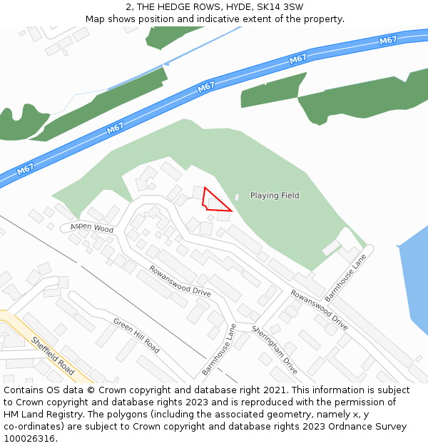 2, THE HEDGE ROWS, HYDE, SK14 3SW: Location map and indicative extent of plot