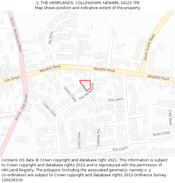 2, THE HEMPLANDS, COLLINGHAM, NEWARK, NG23 7PE: Location map and indicative extent of plot