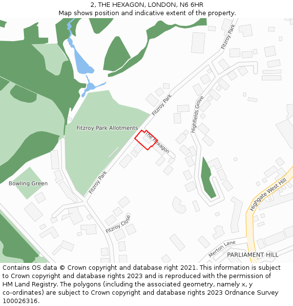 2, THE HEXAGON, LONDON, N6 6HR: Location map and indicative extent of plot