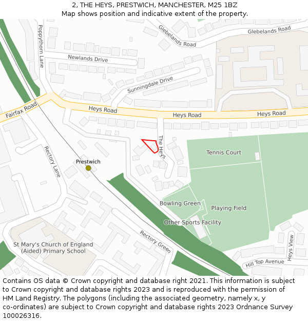 2, THE HEYS, PRESTWICH, MANCHESTER, M25 1BZ: Location map and indicative extent of plot