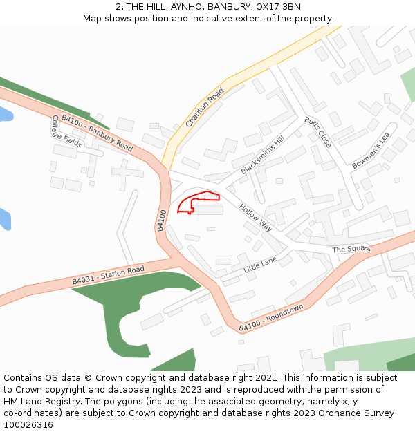 2, THE HILL, AYNHO, BANBURY, OX17 3BN: Location map and indicative extent of plot