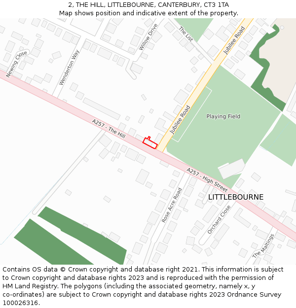 2, THE HILL, LITTLEBOURNE, CANTERBURY, CT3 1TA: Location map and indicative extent of plot