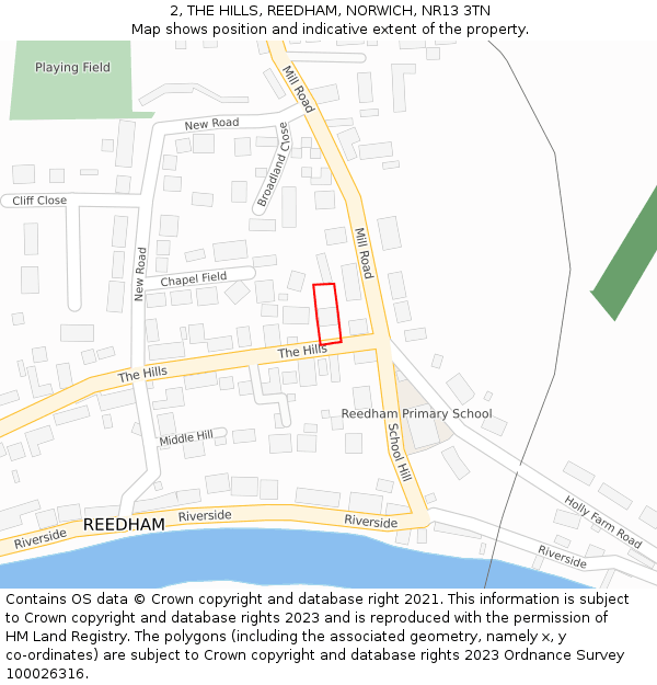 2, THE HILLS, REEDHAM, NORWICH, NR13 3TN: Location map and indicative extent of plot