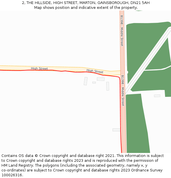 2, THE HILLSIDE, HIGH STREET, MARTON, GAINSBOROUGH, DN21 5AH: Location map and indicative extent of plot
