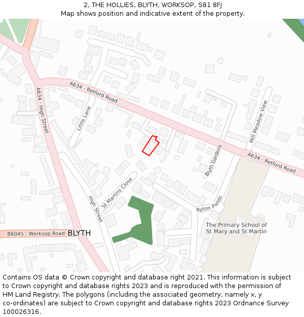 2, THE HOLLIES, BLYTH, WORKSOP, S81 8FJ: Location map and indicative extent of plot