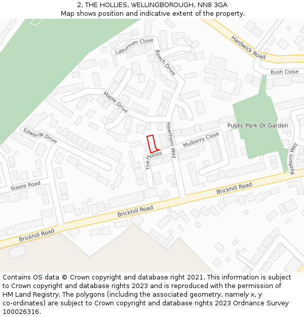 2, THE HOLLIES, WELLINGBOROUGH, NN8 3GA: Location map and indicative extent of plot