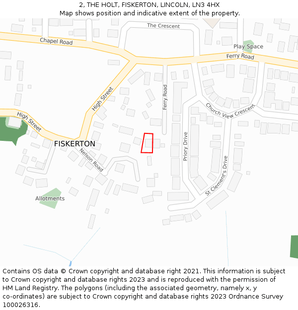 2, THE HOLT, FISKERTON, LINCOLN, LN3 4HX: Location map and indicative extent of plot