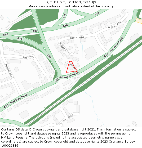 2, THE HOLT, HONITON, EX14 1JS: Location map and indicative extent of plot