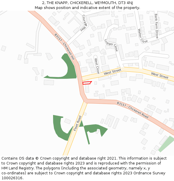 2, THE KNAPP, CHICKERELL, WEYMOUTH, DT3 4NJ: Location map and indicative extent of plot