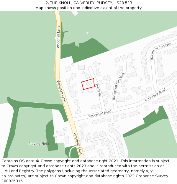 2, THE KNOLL, CALVERLEY, PUDSEY, LS28 5FB: Location map and indicative extent of plot