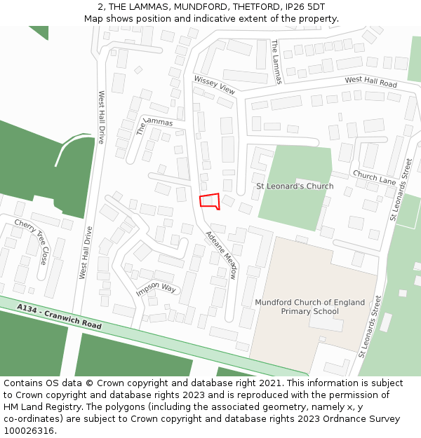 2, THE LAMMAS, MUNDFORD, THETFORD, IP26 5DT: Location map and indicative extent of plot