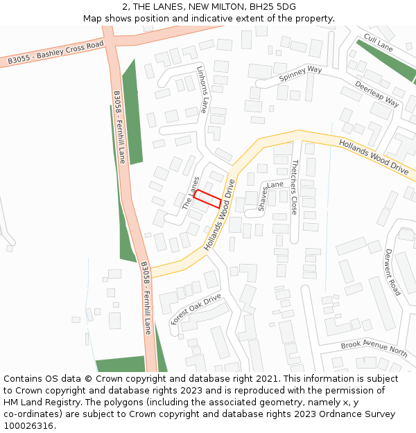 2, THE LANES, NEW MILTON, BH25 5DG: Location map and indicative extent of plot