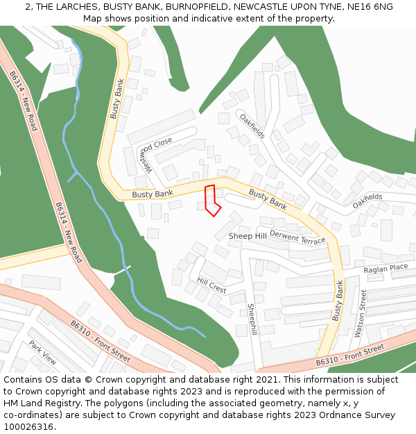 2, THE LARCHES, BUSTY BANK, BURNOPFIELD, NEWCASTLE UPON TYNE, NE16 6NG: Location map and indicative extent of plot