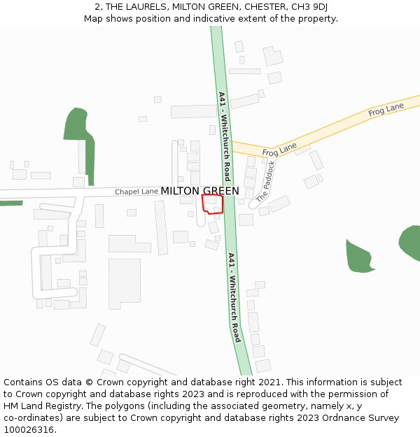 2, THE LAURELS, MILTON GREEN, CHESTER, CH3 9DJ: Location map and indicative extent of plot