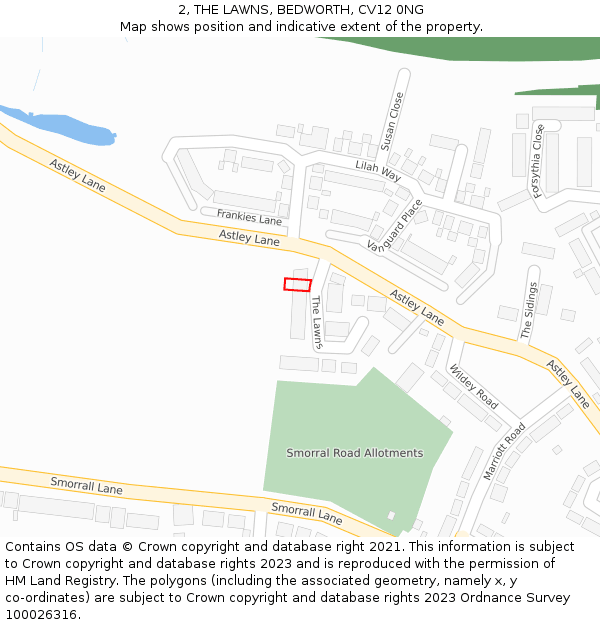 2, THE LAWNS, BEDWORTH, CV12 0NG: Location map and indicative extent of plot