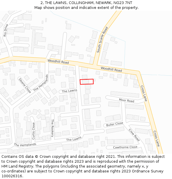 2, THE LAWNS, COLLINGHAM, NEWARK, NG23 7NT: Location map and indicative extent of plot