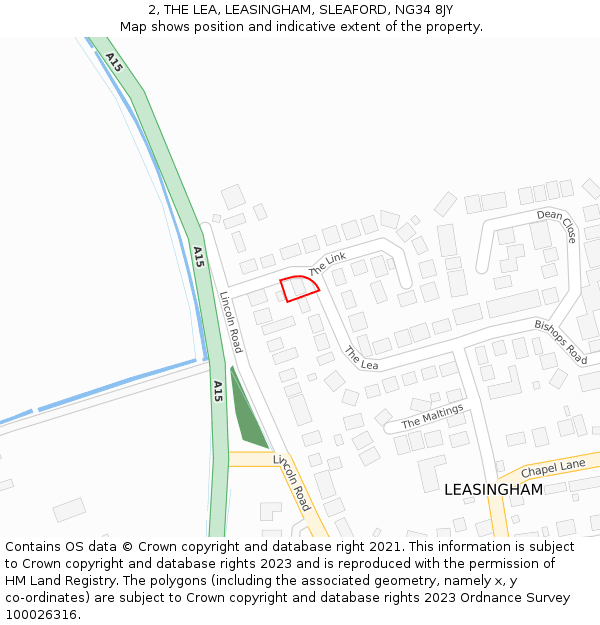 2, THE LEA, LEASINGHAM, SLEAFORD, NG34 8JY: Location map and indicative extent of plot