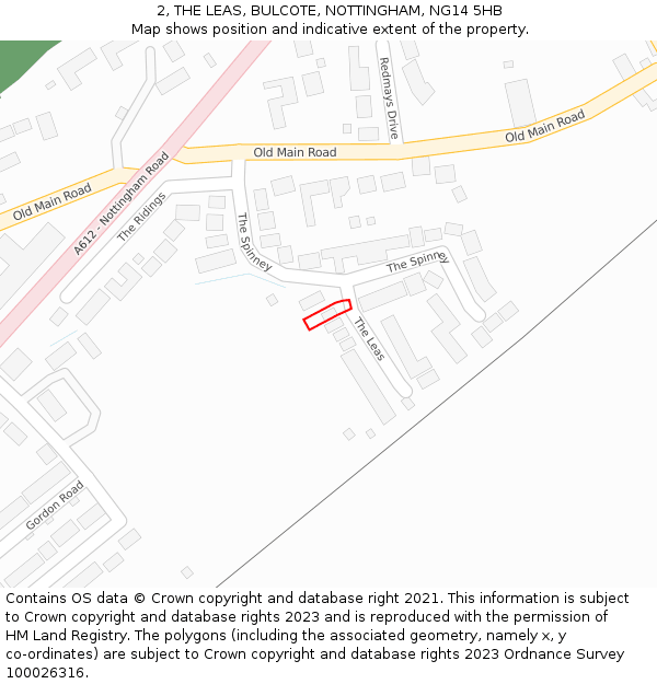 2, THE LEAS, BULCOTE, NOTTINGHAM, NG14 5HB: Location map and indicative extent of plot