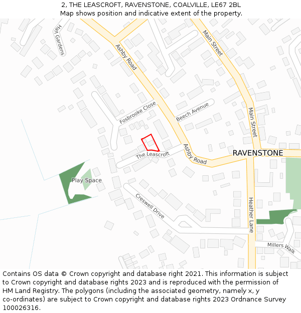 2, THE LEASCROFT, RAVENSTONE, COALVILLE, LE67 2BL: Location map and indicative extent of plot