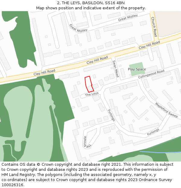 2, THE LEYS, BASILDON, SS16 4BN: Location map and indicative extent of plot