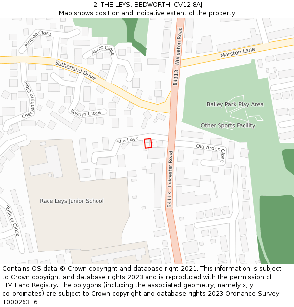 2, THE LEYS, BEDWORTH, CV12 8AJ: Location map and indicative extent of plot