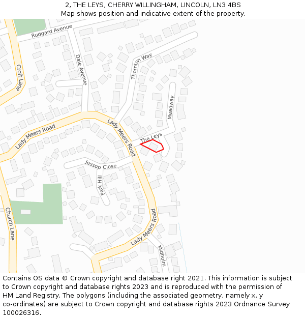 2, THE LEYS, CHERRY WILLINGHAM, LINCOLN, LN3 4BS: Location map and indicative extent of plot