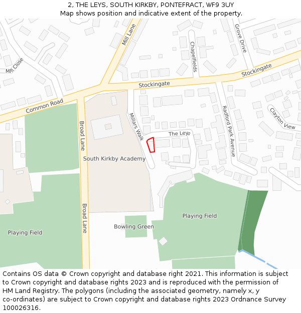 2, THE LEYS, SOUTH KIRKBY, PONTEFRACT, WF9 3UY: Location map and indicative extent of plot