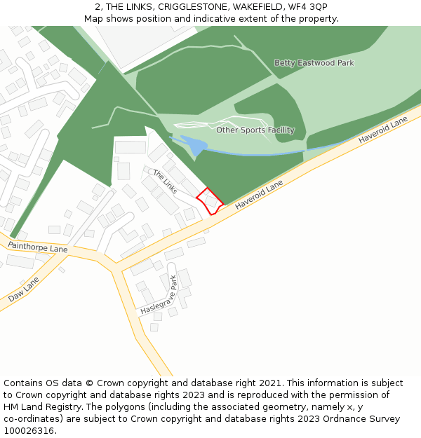 2, THE LINKS, CRIGGLESTONE, WAKEFIELD, WF4 3QP: Location map and indicative extent of plot