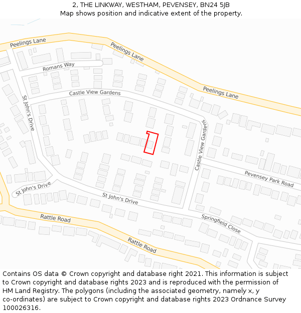 2, THE LINKWAY, WESTHAM, PEVENSEY, BN24 5JB: Location map and indicative extent of plot