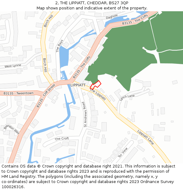 2, THE LIPPIATT, CHEDDAR, BS27 3QP: Location map and indicative extent of plot