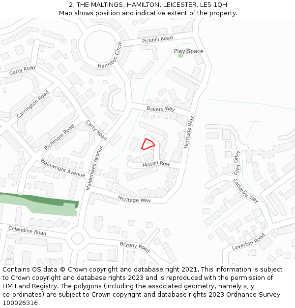 2, THE MALTINGS, HAMILTON, LEICESTER, LE5 1QH: Location map and indicative extent of plot