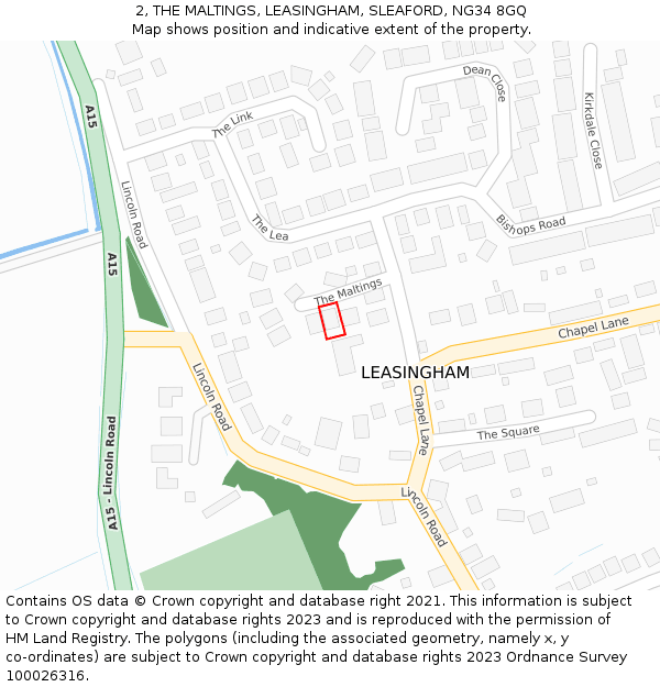 2, THE MALTINGS, LEASINGHAM, SLEAFORD, NG34 8GQ: Location map and indicative extent of plot