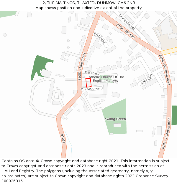 2, THE MALTINGS, THAXTED, DUNMOW, CM6 2NB: Location map and indicative extent of plot