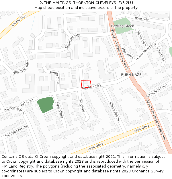 2, THE MALTINGS, THORNTON-CLEVELEYS, FY5 2LU: Location map and indicative extent of plot