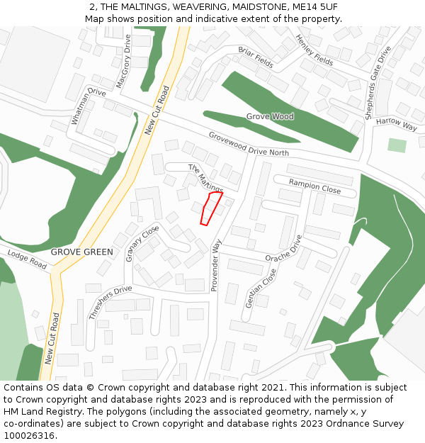 2, THE MALTINGS, WEAVERING, MAIDSTONE, ME14 5UF: Location map and indicative extent of plot