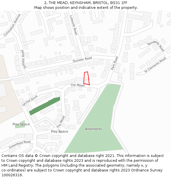 2, THE MEAD, KEYNSHAM, BRISTOL, BS31 1FF: Location map and indicative extent of plot