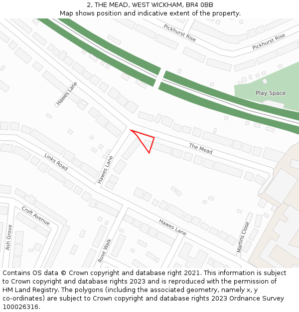 2, THE MEAD, WEST WICKHAM, BR4 0BB: Location map and indicative extent of plot