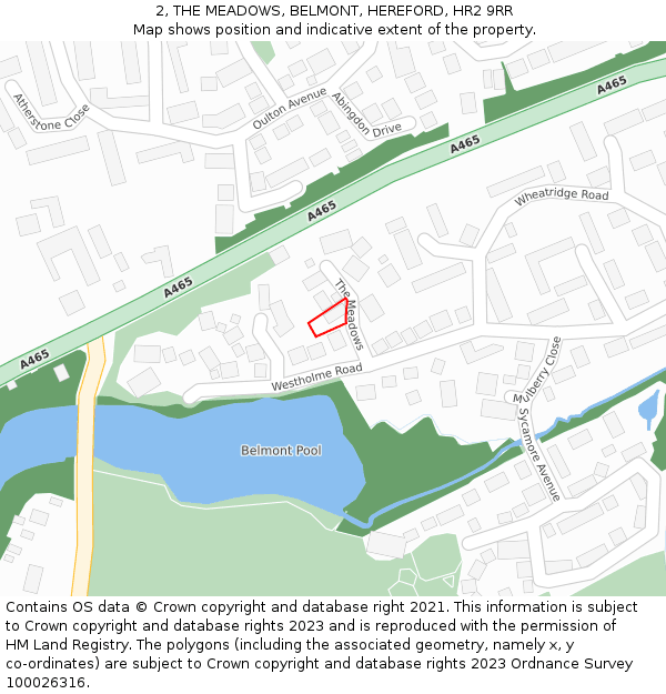 2, THE MEADOWS, BELMONT, HEREFORD, HR2 9RR: Location map and indicative extent of plot